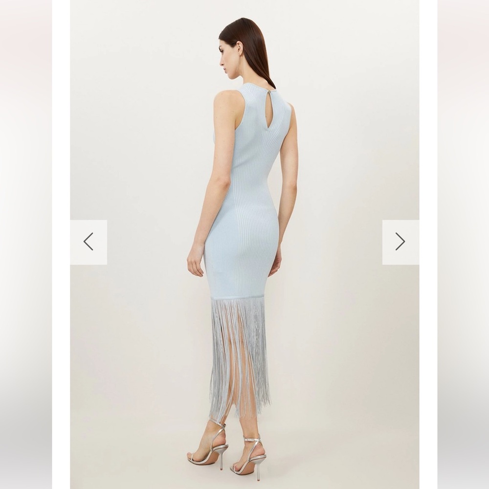 Karen Millen Light Blue Fringe Midi Dress - Picture 3 of 9